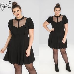 Hell Bunny Black Mini Dress with Mesh Yoke Elana Dress UK20 US 3XL